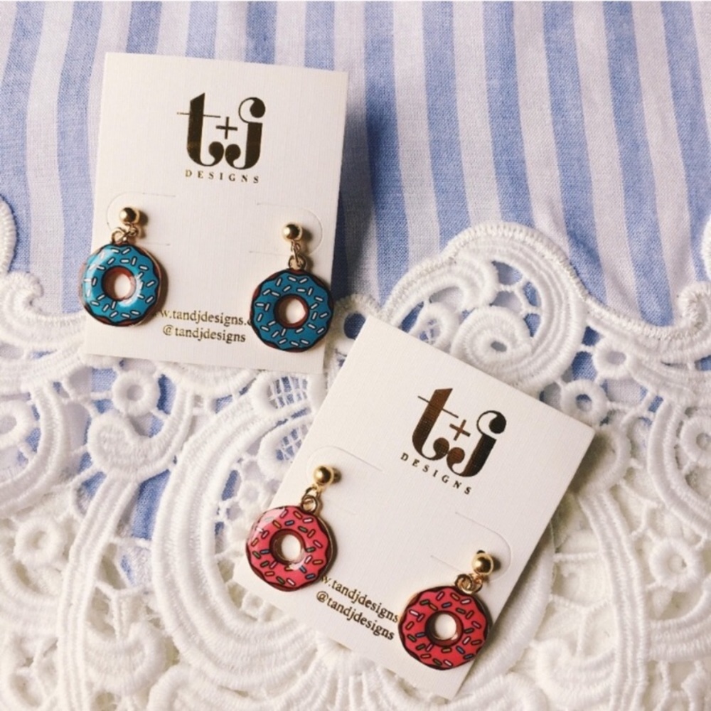 Dainty Blue Donuts Earrings - Picture 8 of 11